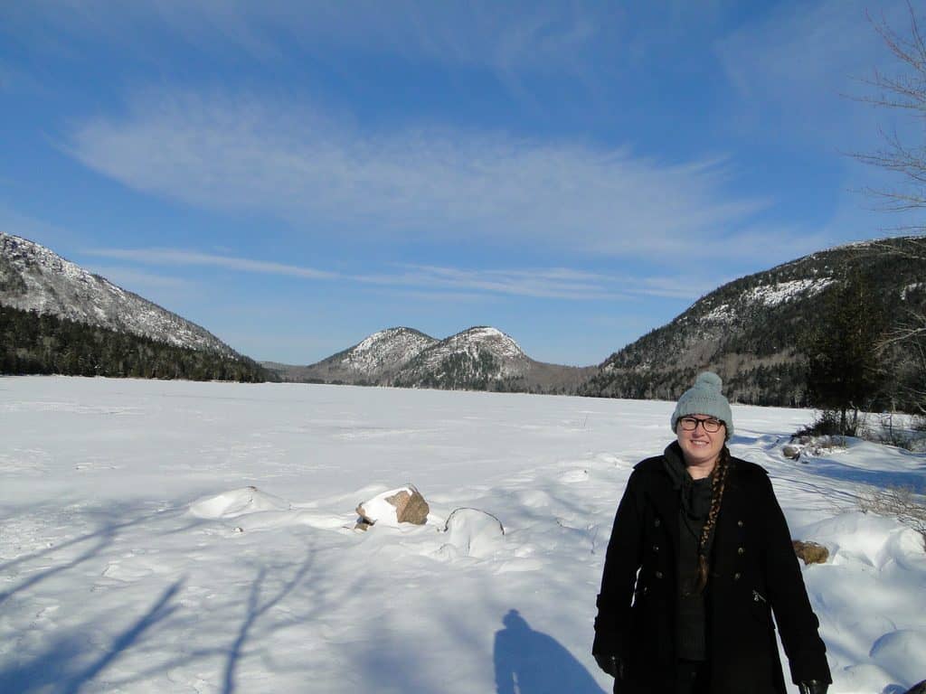 Winter in Acadia National Park woman snow