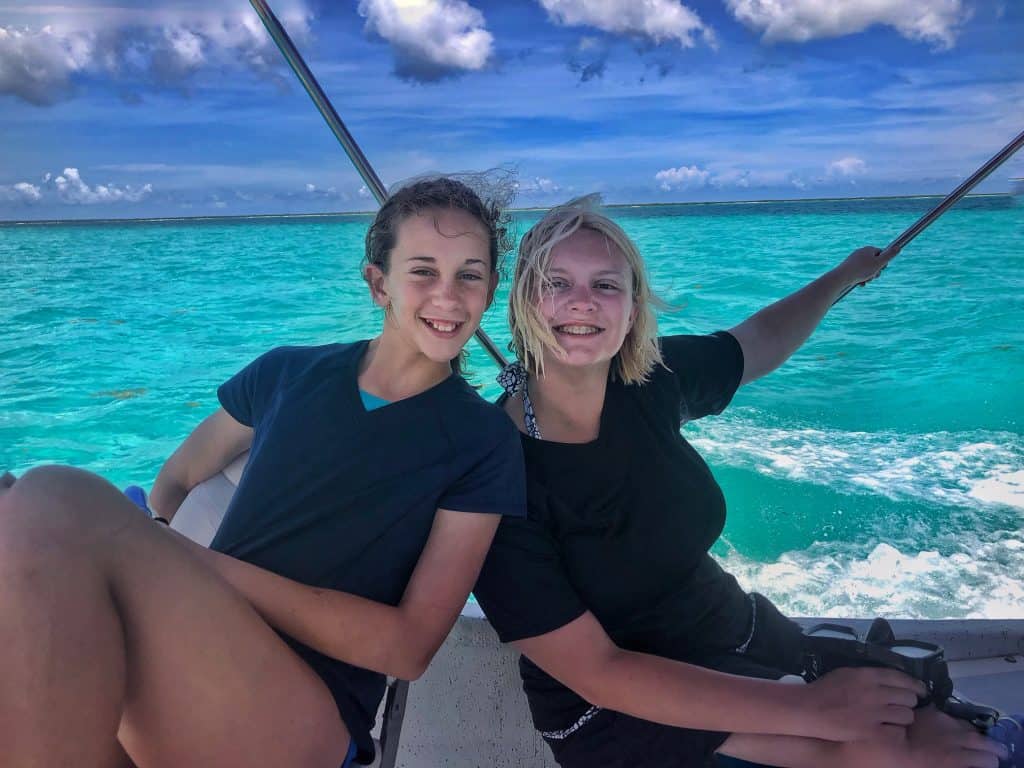 Girls on way to snorkel at Cozumel Pearl Farm