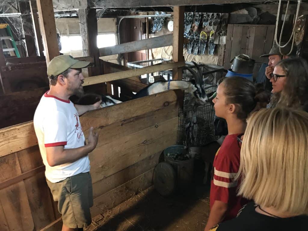 Karl speaking with hikers about goat behavior