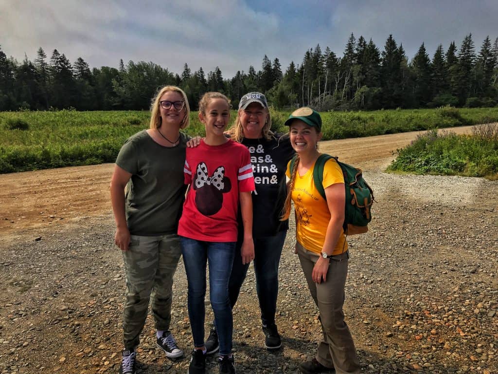 Posing with Hazel Stark of Maine Outdoor School in parking lot of Hollingsworth Trail in Petit Manan Wildlife Refuge